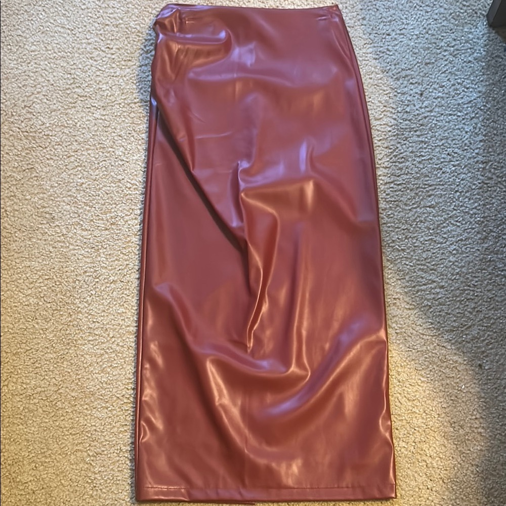 SHEIN Faux Leather Pencil Skirt in Deep Red